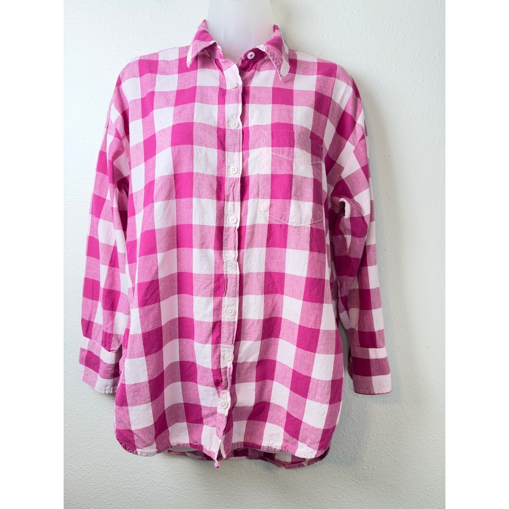 Maeve Anthropologie Pink White Buffalo Plaid Cotton Button Down Shirt XXS